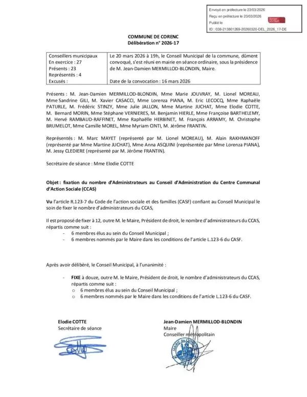 Image du document Délibération 2026-17 Fixation du nombre d&rsquo;administrateurs au CA du CCAS