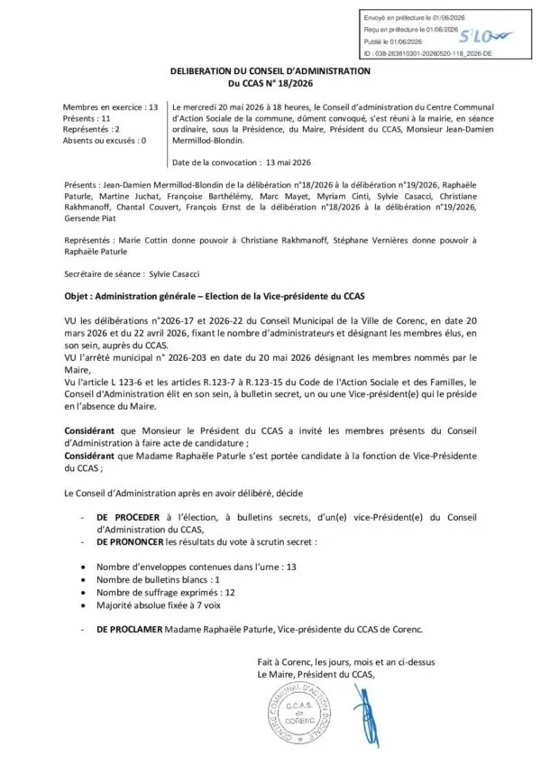 Image du document Délibérations du CA du CCAS 20.05.2026
