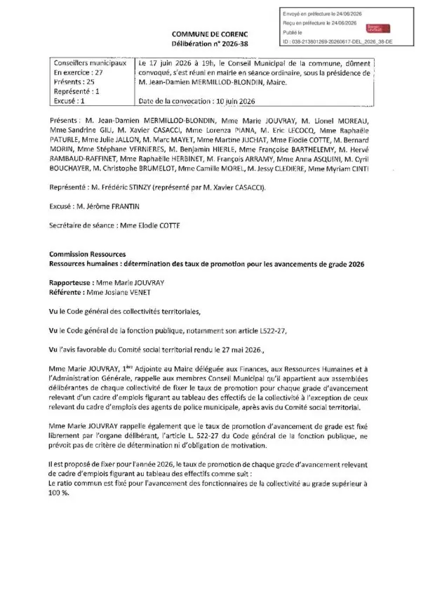 Image du document Délibération 2026-38 Ratios avancements de grade 2026