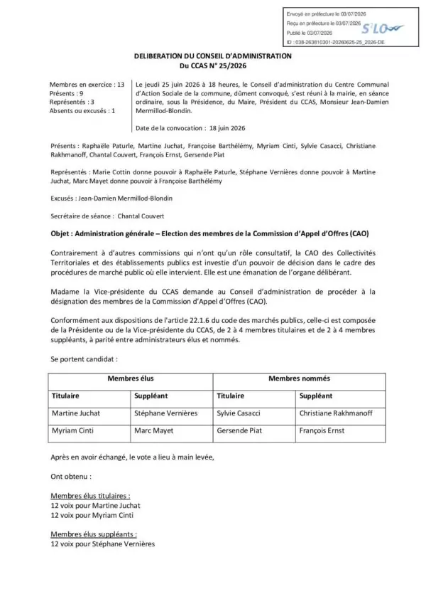 Image du document Délibérations du CA du CCAS 25.06.2026