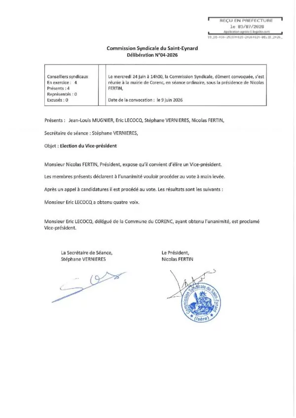 Image du document Commission Syndicale de Gestion du Fort du Saint-Eynard – Election Vice-Président 2026