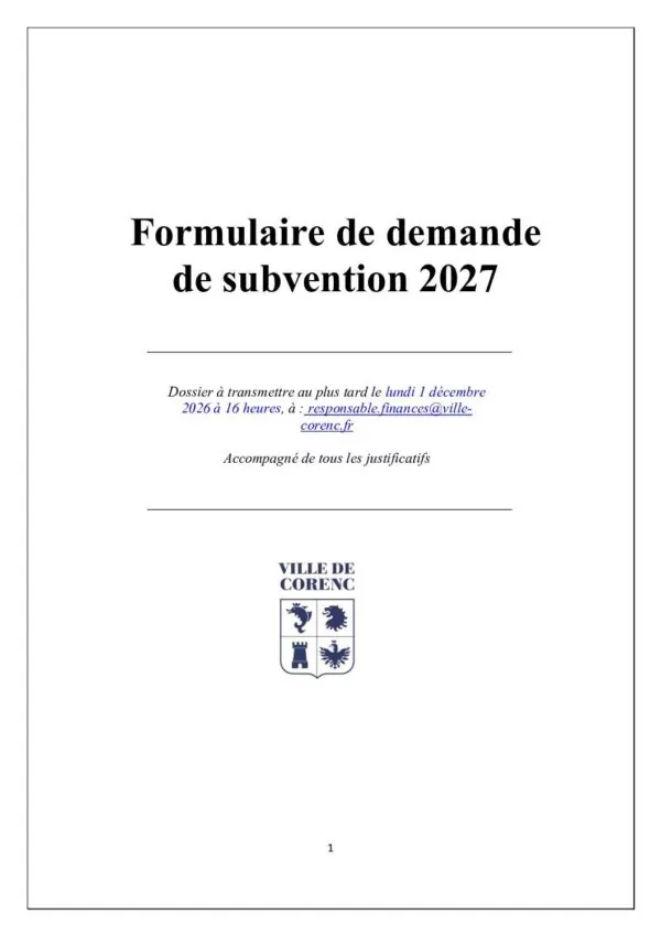 Image du document Associations – Formulaire de demande de subvention 2027