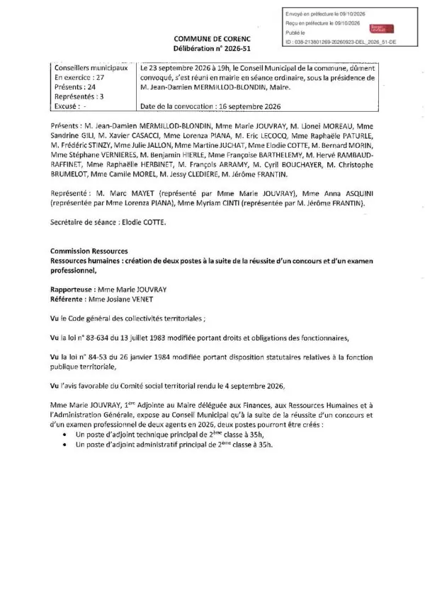 Image du document Délibération 2026-51 Création de postes