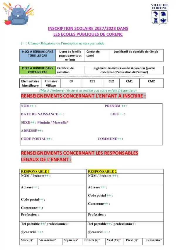 Image du document Inscription scolaire – Elémentaire 2027-2028